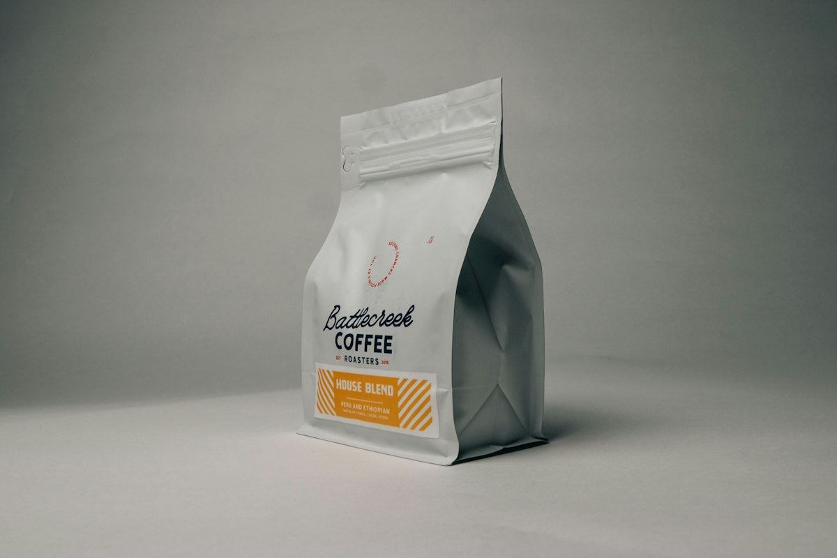 Roasted coffee beans in kraft bag